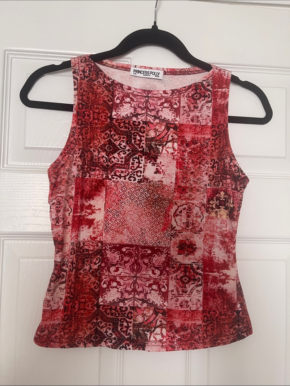 Princess Polly Red Patchwork Print Sleeveless Top